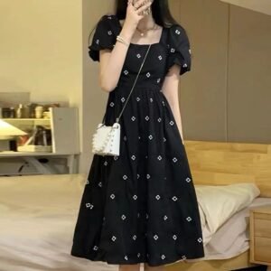 法式・方領・碎花・中長版洋裝