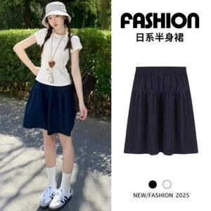 藏青色・高腰・A字・短版半身裙