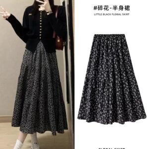 黑色・高腰・蛋糕・A字・中長版半身裙