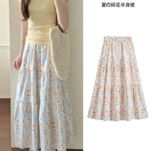 白色・高腰・蛋糕・A字・中長版半身裙・款號YQ21010