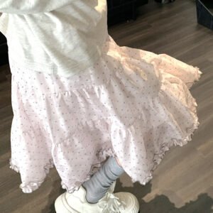 粉色・高腰・波點・蛋糕・中長版半身裙