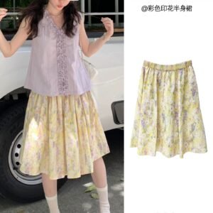 香芋紫・高腰・A字・中長版半身裙