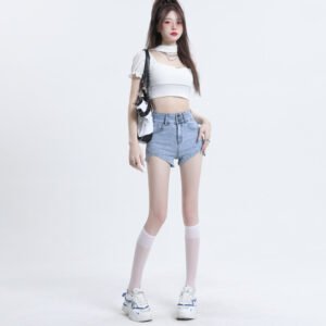 高腰牛仔褲直筒清新短褲潮