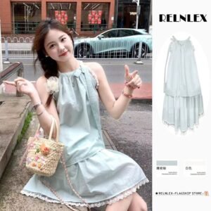兩件套・吊帶・蝴蝶結・短版洋裝