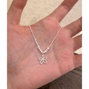 S925純銀鏤空花朵圓珠鎖骨鏈・素銀色