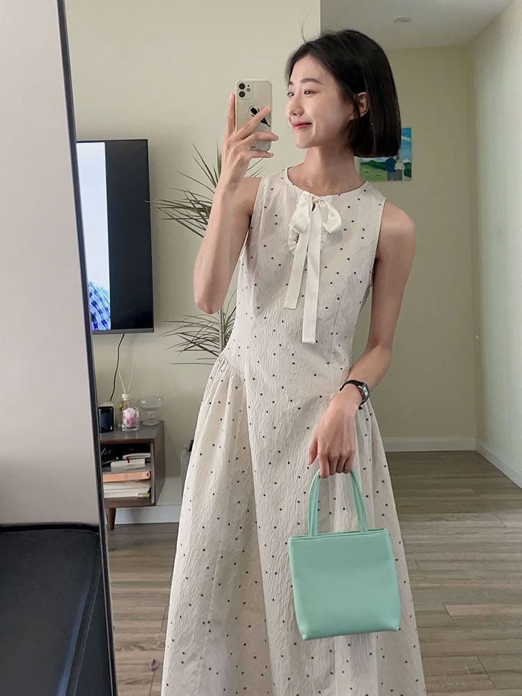 法式・碎花・波點・蝴蝶結・長版洋裝 設計細節