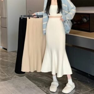 黑色／杏色・包臀・魚尾・中長版半身裙