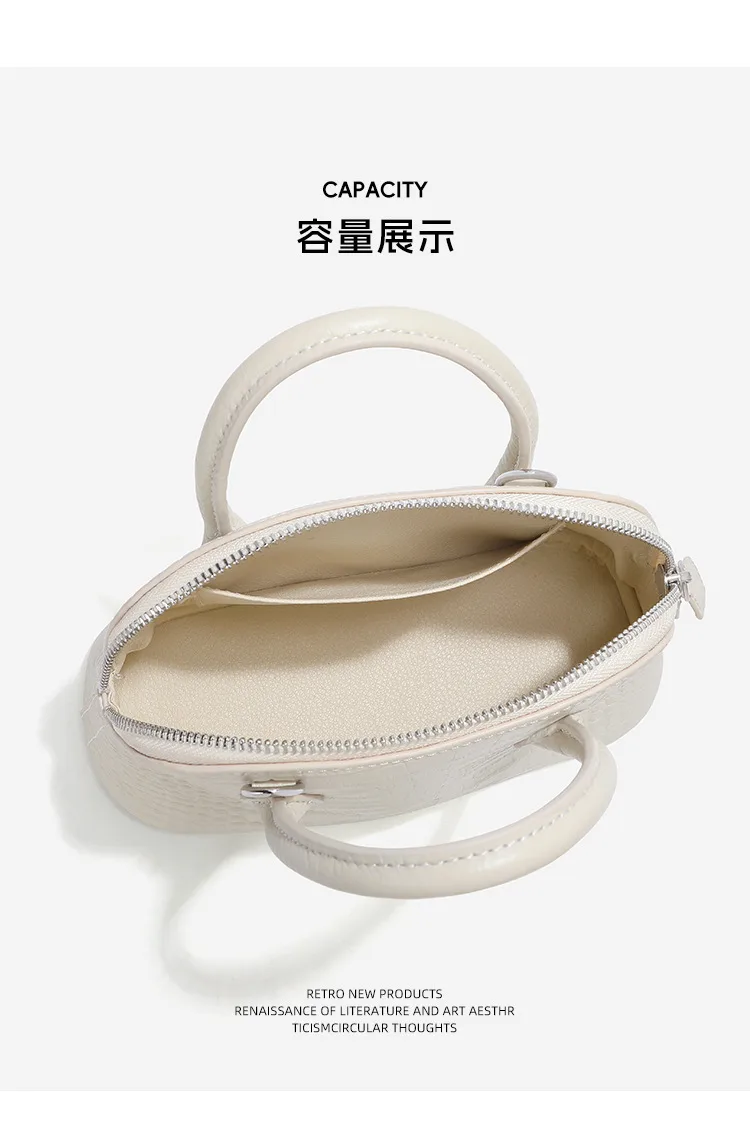 大容量通勤 鱷魚紋牛皮貝殼包細節展示