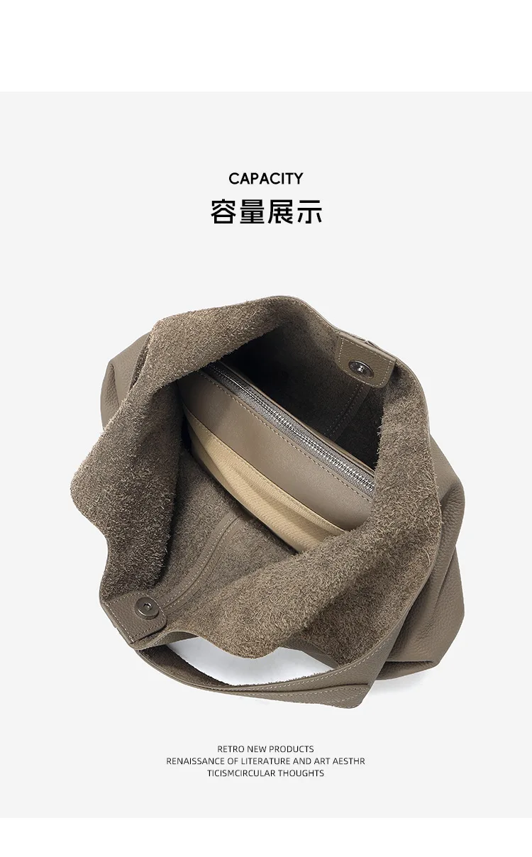 大容量慵懶 頭層牛皮托特包細節展示
