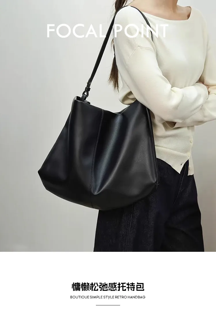 大容量慵懶 牛皮托特包細節展示