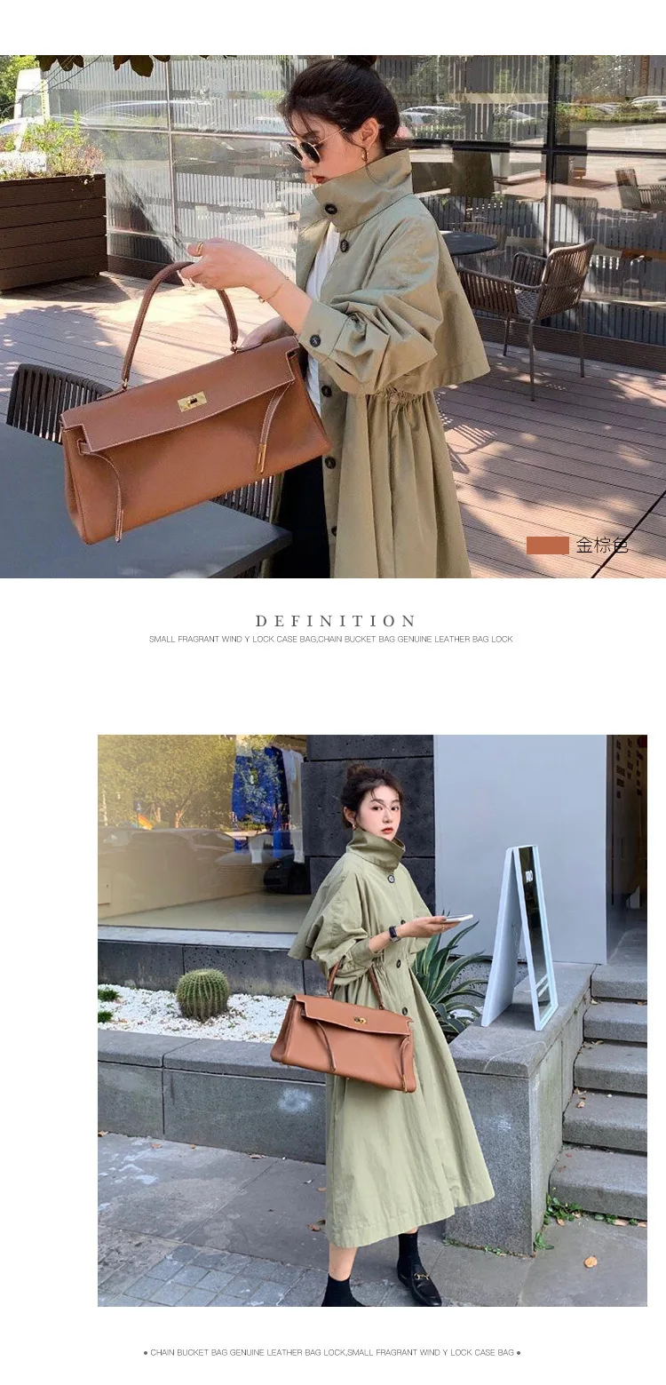 大容量通勤 頭層牛皮翻蓋手提包細節展示