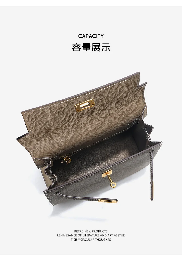 通勤 牛皮翻蓋手提包細節展示