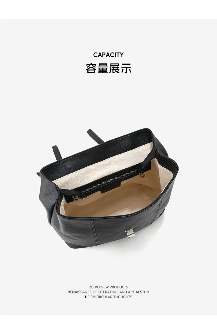 大容量復古 頭層牛皮後背包細節展示
