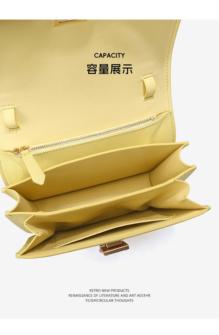復古通勤 光面牛皮方包細節展示