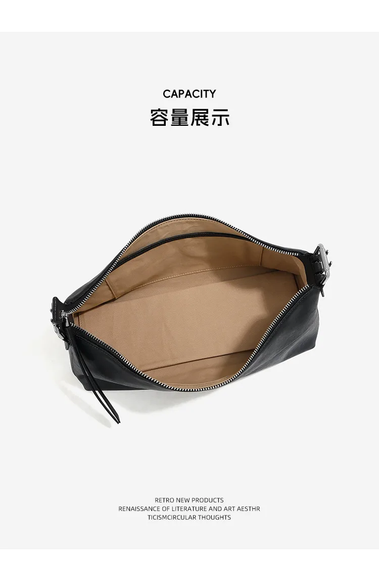 大容量復古 植鞣牛皮Hobo包細節展示