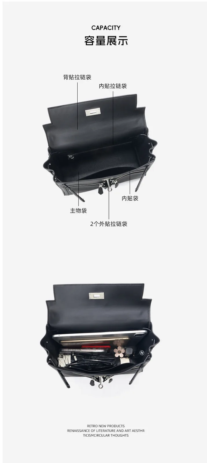 大容量 頭層牛皮翻蓋手提包細節展示
