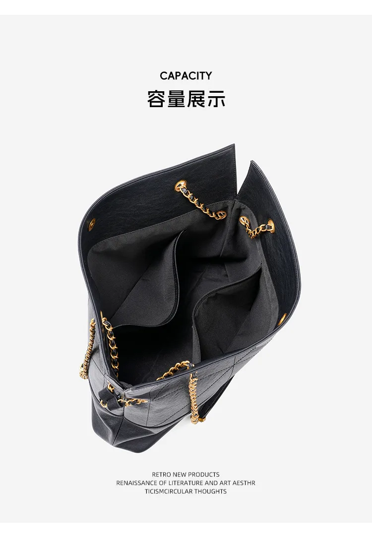 大容量菱格 頭層牛皮托特包細節展示