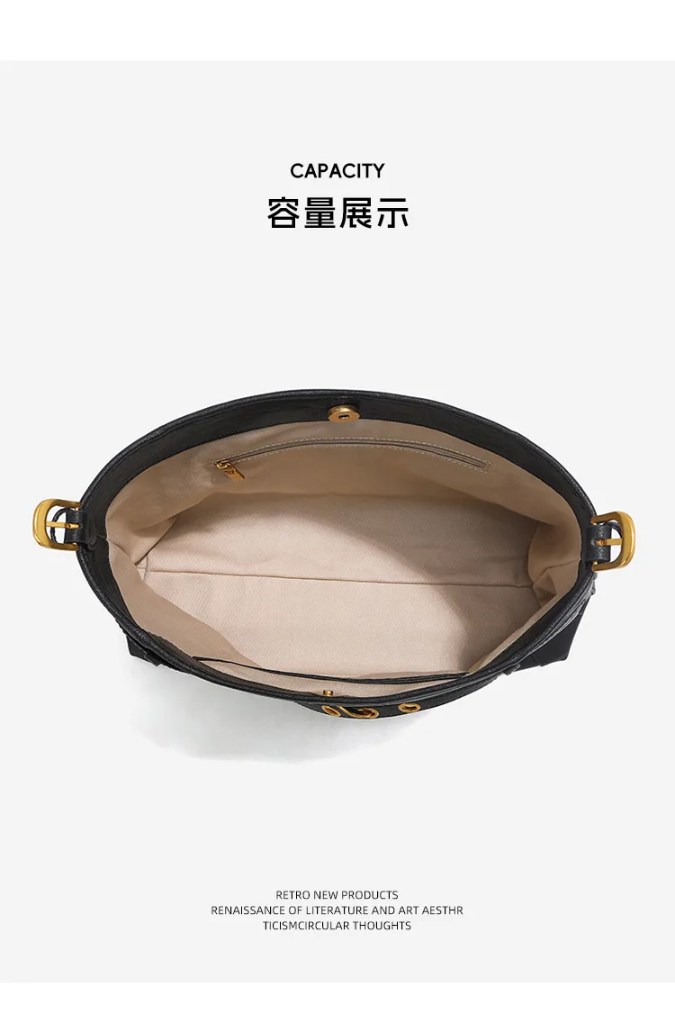 大容量黑色 牛皮托特包細節展示