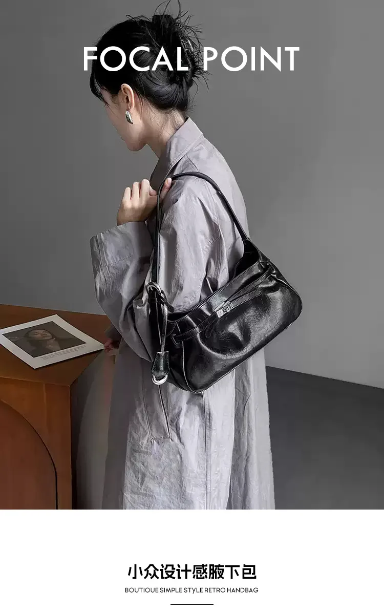 大容量黑色 牛皮托特包・02細節展示