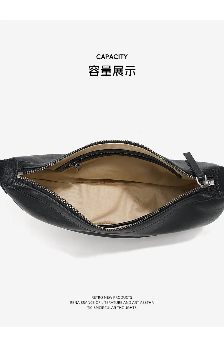 大容量通勤 牛皮月牙包細節展示
