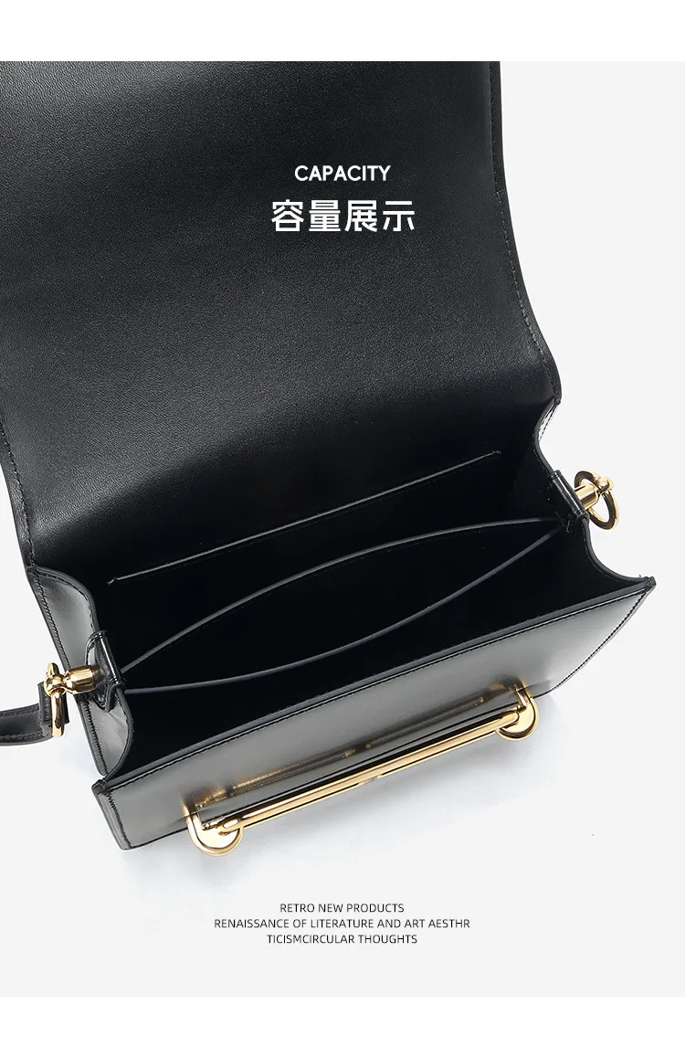 通勤 光面牛皮方包細節展示