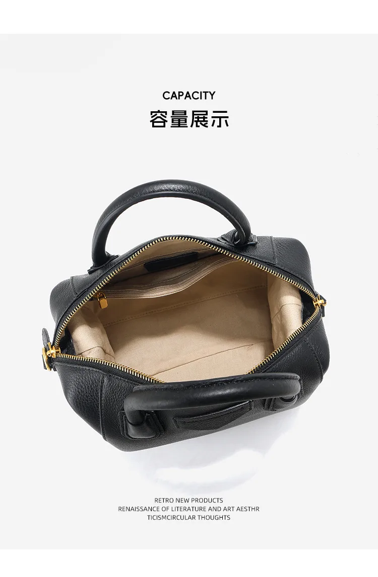 大容量通勤 頭層牛皮枕頭包・03細節展示