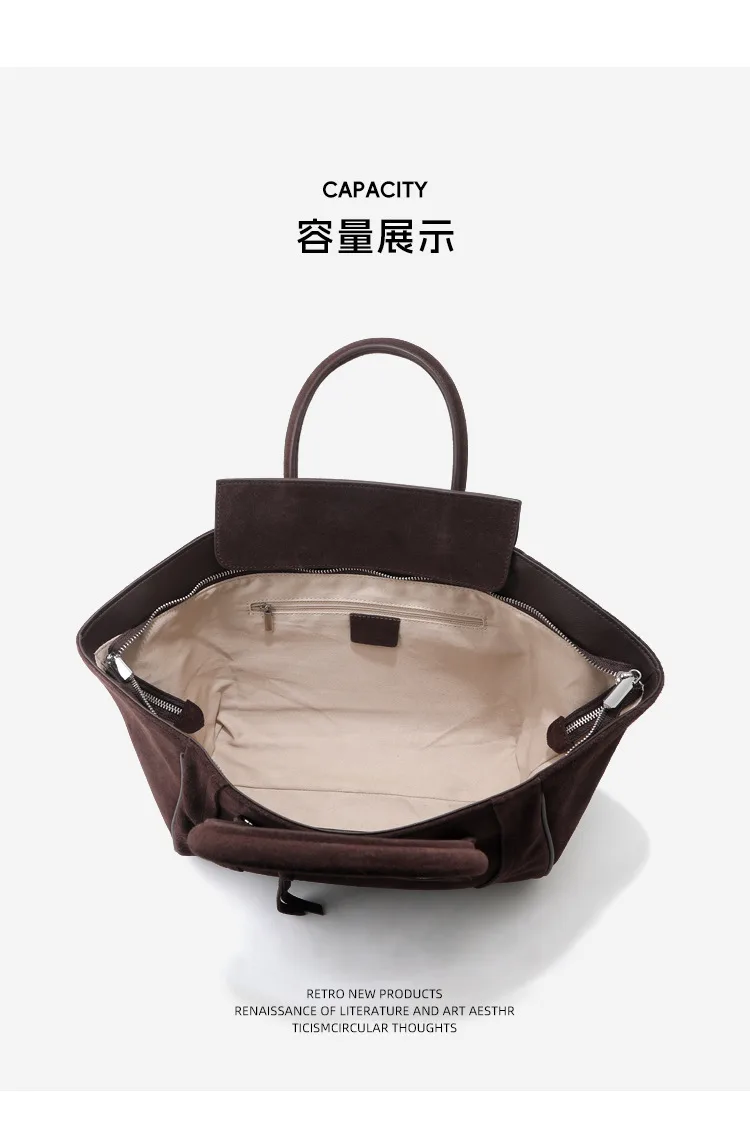 大容量 磨砂牛皮手提包細節展示