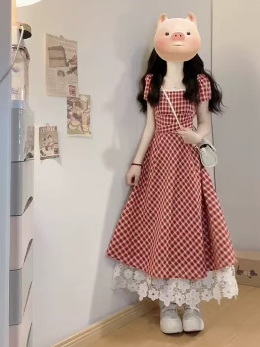 法式・蕾絲・拼接・A字・長版洋裝 版型展示