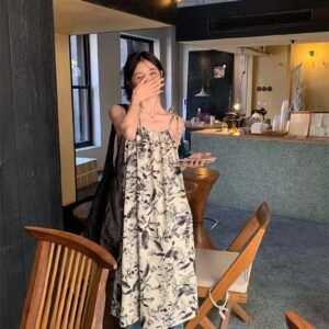 度假風・吊帶・印花・中長版洋裝