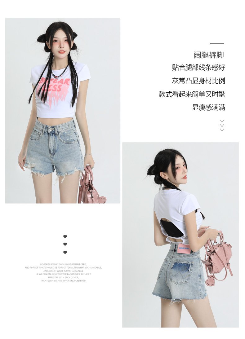 高腰牛仔褲直筒清新短褲潮 商品細節