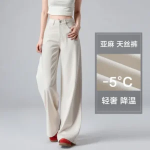亞麻天絲薄款闊腿牛仔褲萊賽爾直筒褲子