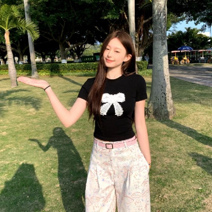 多色可選刺繡修身夏日灰色短袖上衣:圖片 15