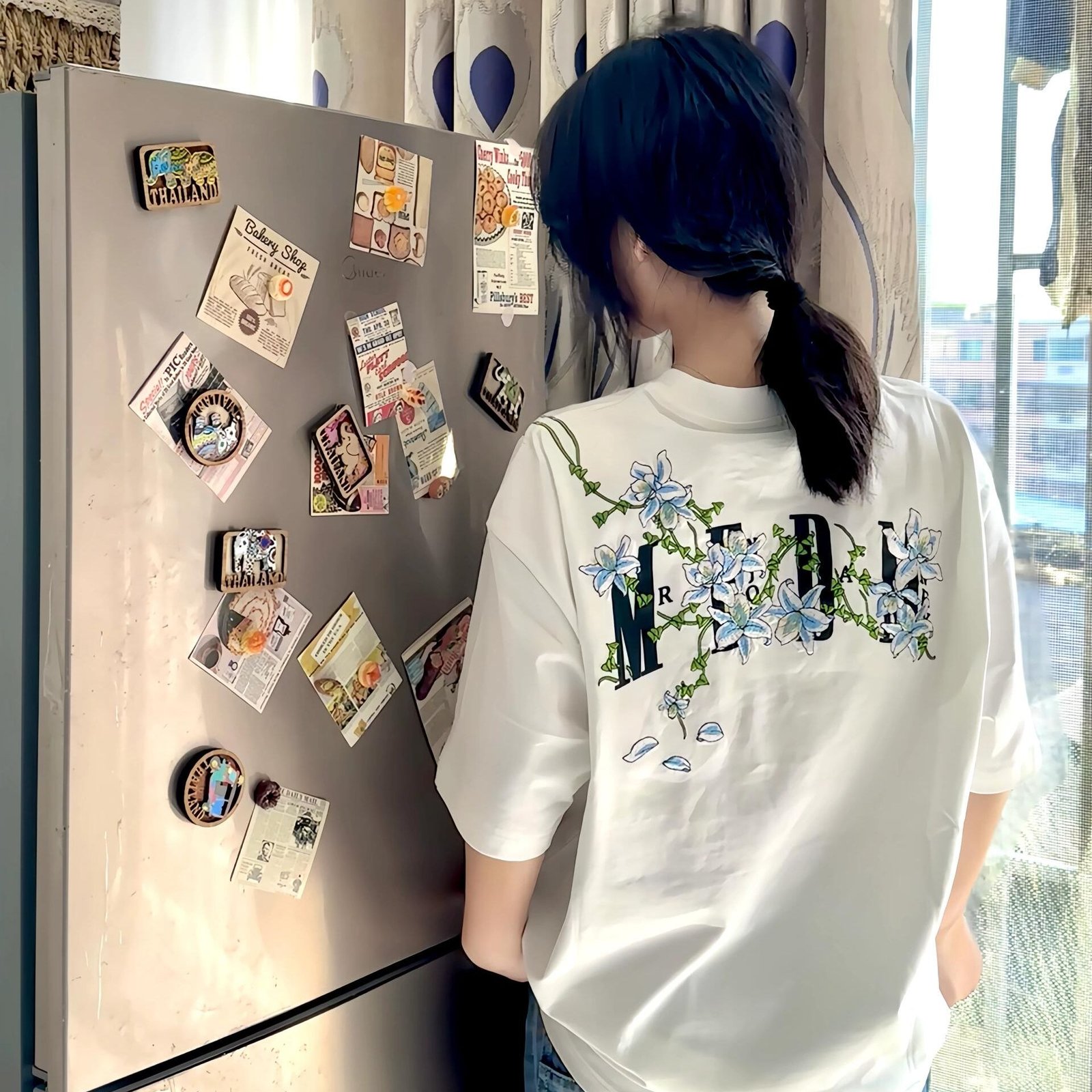 黑色/白色・刺繡・寬鬆・夏日・短袖上衣:圖片 12