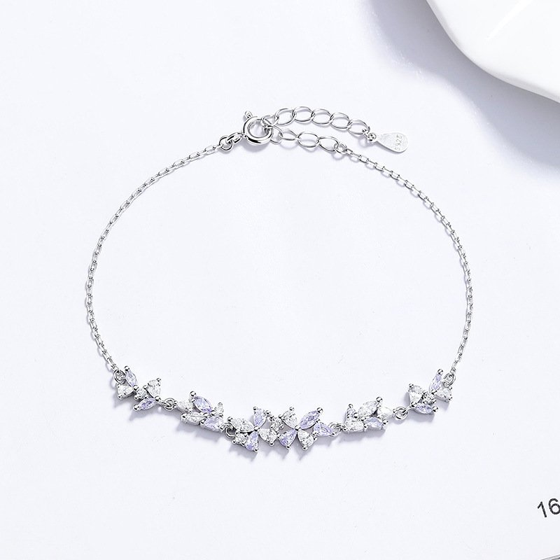 S925純銀紫藤花彩色鋯石手鍊・白金色 完整展示