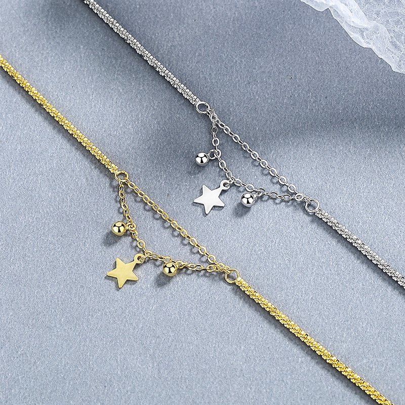 S925純銀雙層星河星星手鍊・2色 銀色與18K金色細節對照