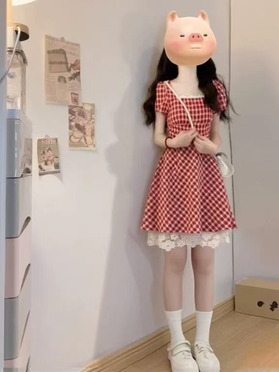 法式・蕾絲・拼接・A字・長版洋裝 版型展示