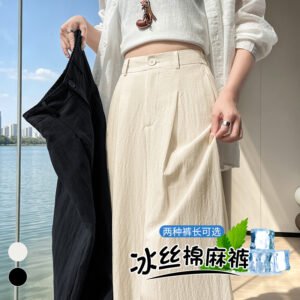 天絲亞麻高腰氣球闊腿褲