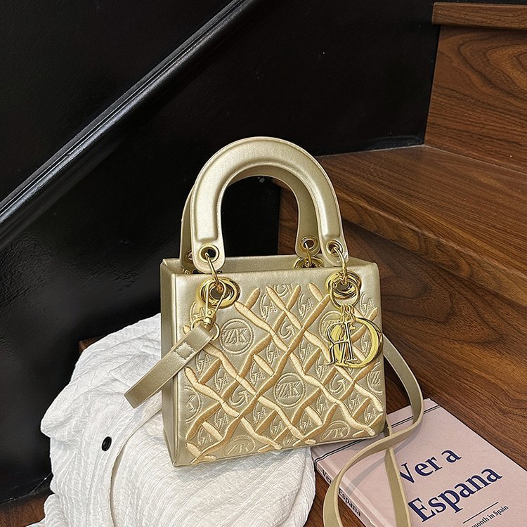 金色立體刺繡迷你手提斜背包