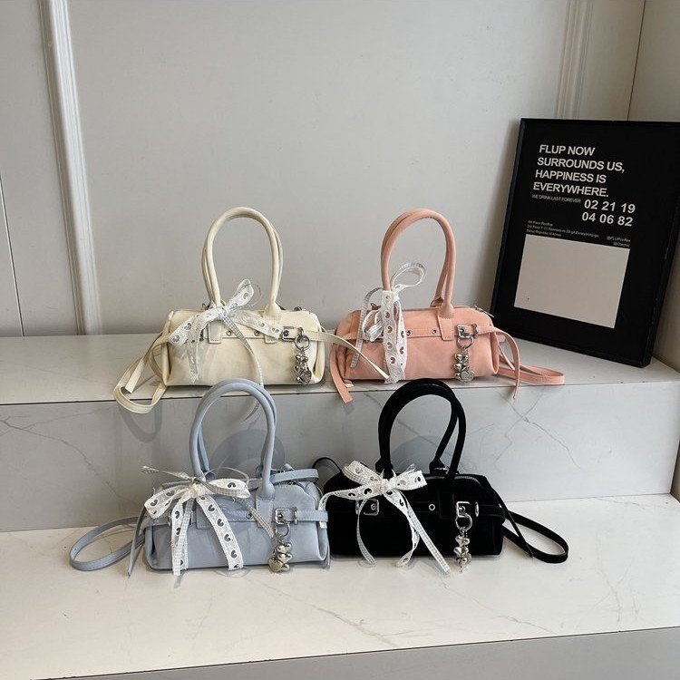 蝴蝶結圓筒波士頓手提斜背包四色展示